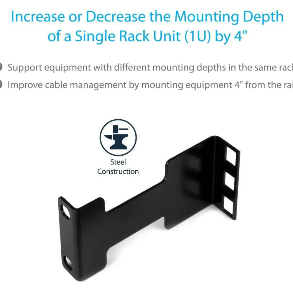 StarTech Rail Depth Adapter Kit for Server Racks, 4 in. (10 cm) Rack Extender, 1U, TAA