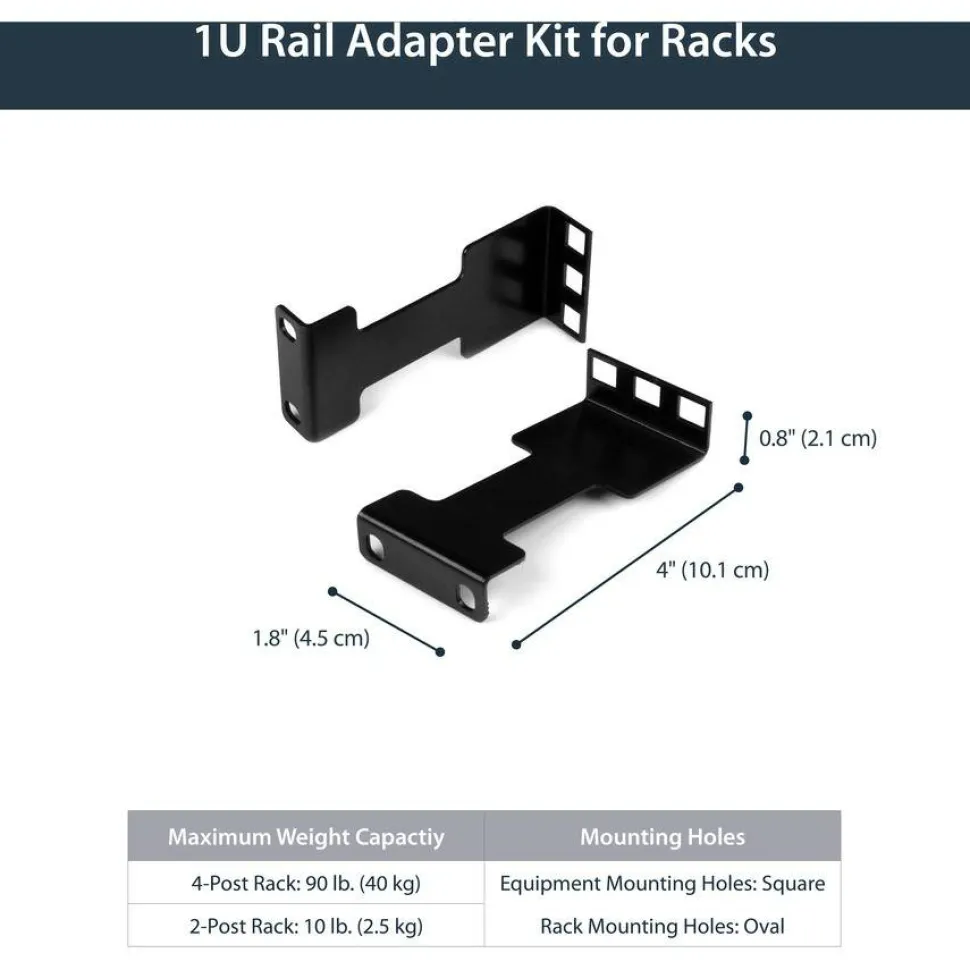 StarTech Rail Depth Adapter Kit for Server Racks, 4 in. (10 cm) Rack Extender, 1U, TAA