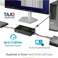 StarTech 1:1 Standalone Hard Drive Duplicator and Eraser, SAS/SATA HDD/SSD Cloner/Copier & Disk Eraser/Sanitizer/Wiper, Toolless, TAA
