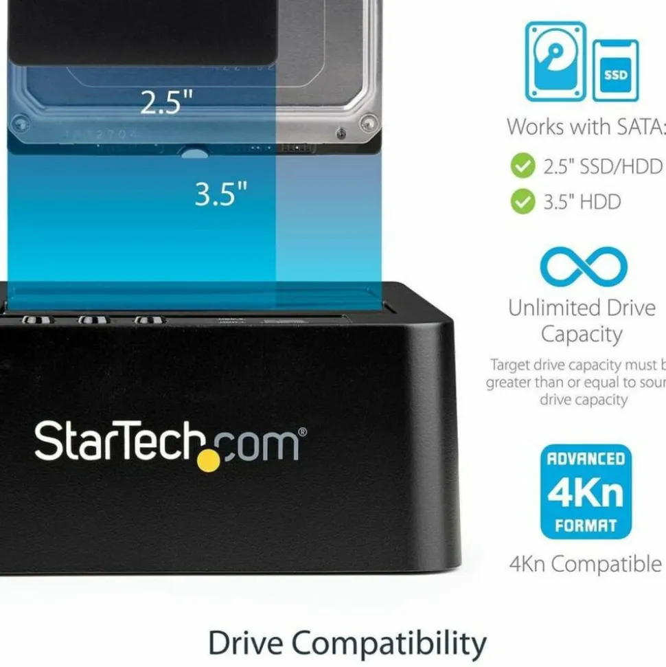 StarTech Standalone Hard Drive Duplicator Dock, External Dual Bay HDD/SSD Cloner/Copier, USB 3.0 / eSATA, SATA Disk Cloning / Recovery