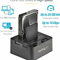 StarTech Standalone Hard Drive Duplicator, External Dual Bay HDD/SSD Cloner/Copier, USB 3.1 to SATA Drive Docking Station, Disk Cloner