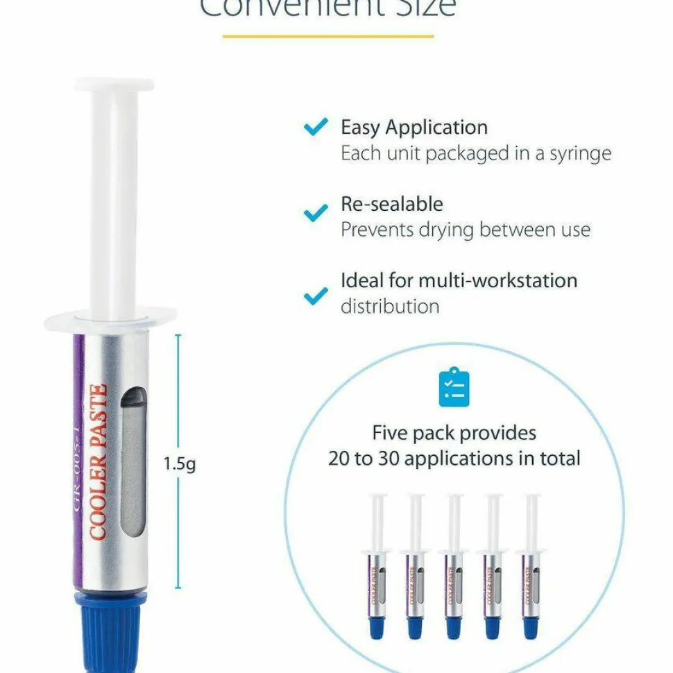 StarTech Thermal Paste, Pack of 5 Syringes (1.5g/ea), Metal Oxide Heat Sink Compound, CPU Paste