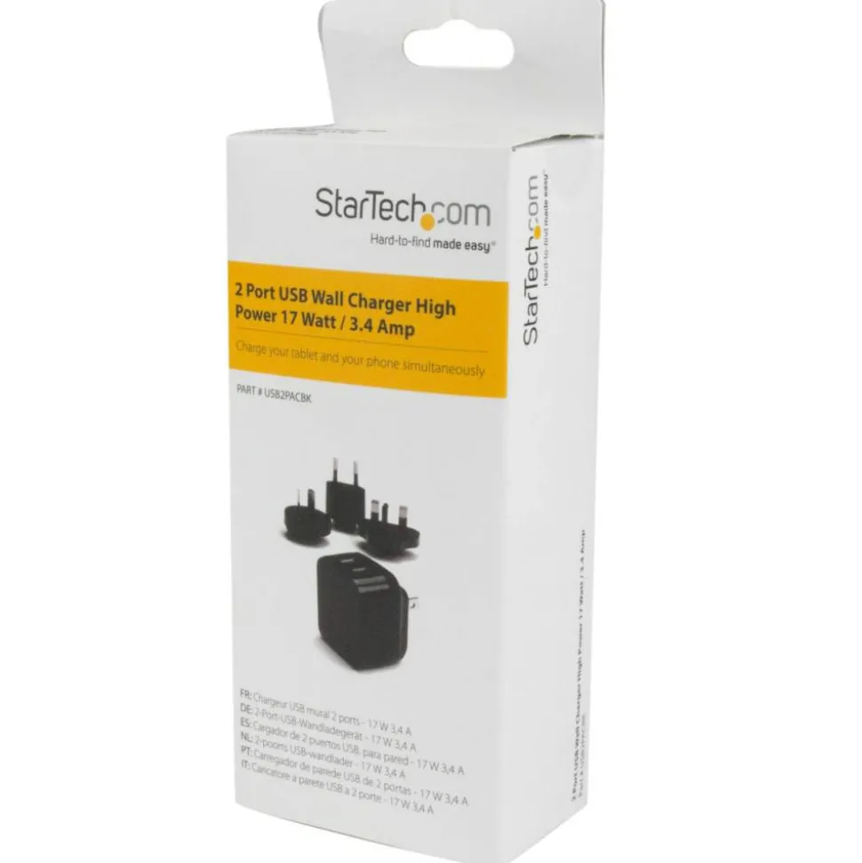 StarTech Travel USB Wall Charger - 2 Port - Black - Universal Travel Adapter - International Power Adapter - USB Charger