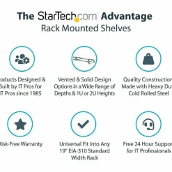 StarTech 2U 22in Vented Rack Mount Shelf - Fixed 22 inch Deep antilever Rackmount Tray for Server Rack Cabinet Shelf - 50lbs / 23kg