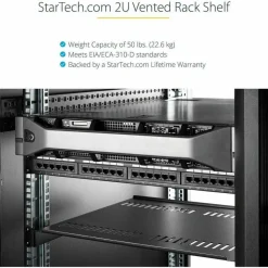 StarTech 2U 22in Vented Rack Mount Shelf - Fixed 22 inch Deep antilever Rackmount Tray for Server Rack Cabinet Shelf - 50lbs / 23kg