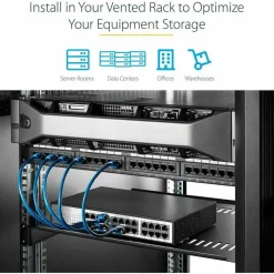StarTech 2U 22in Vented Rack Mount Shelf - Fixed 22 inch Deep antilever Rackmount Tray for Server Rack Cabinet Shelf - 50lbs / 23kg