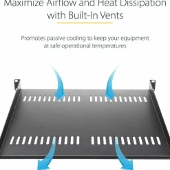 StarTech 2U 22in Vented Rack Mount Shelf - Fixed 22 inch Deep antilever Rackmount Tray for Server Rack Cabinet Shelf - 50lbs / 23kg