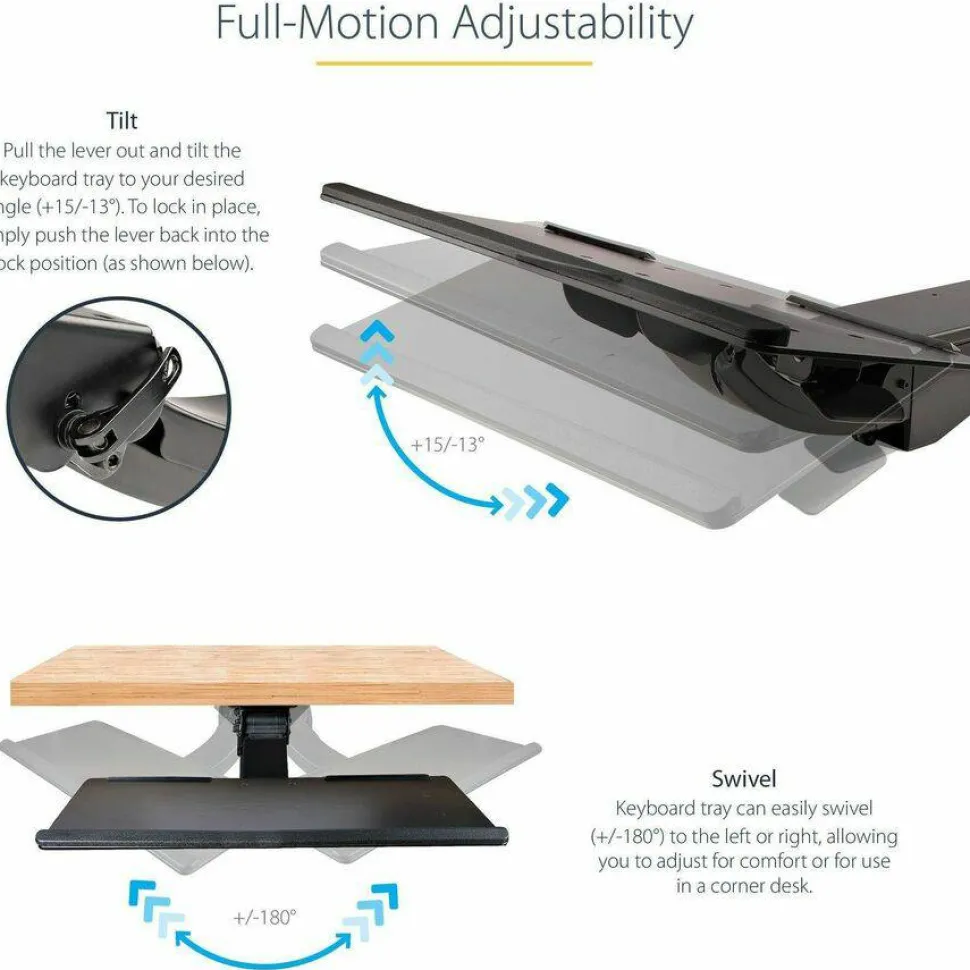 StarTech Under Desk Keyboard Tray, Height Adjustable Keyboard and Mouse Tray (10" x 26"), Ergonomic Computer Keyboard Tray w/Mouse Pad