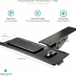 StarTech Under Desk Keyboard Tray, Height Adjustable Keyboard and Mouse Tray (10