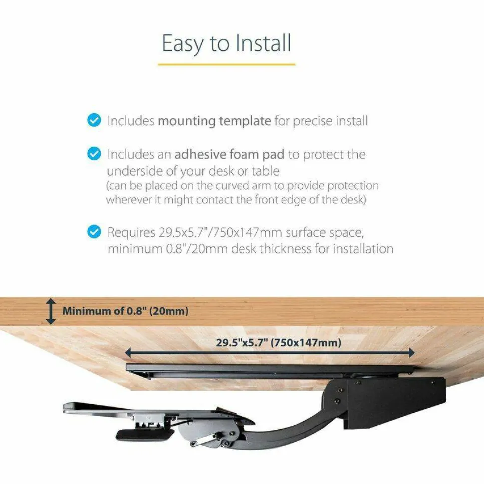 StarTech Under Desk Keyboard Tray, Height Adjustable Keyboard and Mouse Tray (10" x 26"), Ergonomic Computer Keyboard Tray w/Mouse Pad