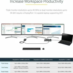 StarTech USB C Dock, Triple 4K Monitor USB-C Docking Station with DP 1.4 & DSC, 2x DisplayPort & 1x HDMI, 100W PD, 6x USB (2x 10Gbps)