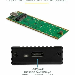 StarTech USB-C (10Gbps) to M.2 NVMe SSD Enclosure, Portable M.2 PCIe Aluminum Case, 1GB/s Read & Write, Mac & PC, TAA