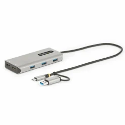 StarTech USB-C Multiport Adapter w/Attached USB-C to USB-A Dongle, Dual HDMI 4K/1080, 3x USB, Mini Laptop Docking Station, Travel Dock