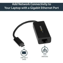 StarTech USB C to Gigabit Ethernet Adapter - Thunderbolt 3 - 10/100/1000Mbps - Black