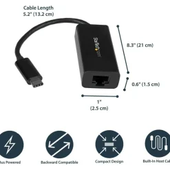 StarTech USB C to Gigabit Ethernet Adapter - Thunderbolt 3 - 10/100/1000Mbps - Black