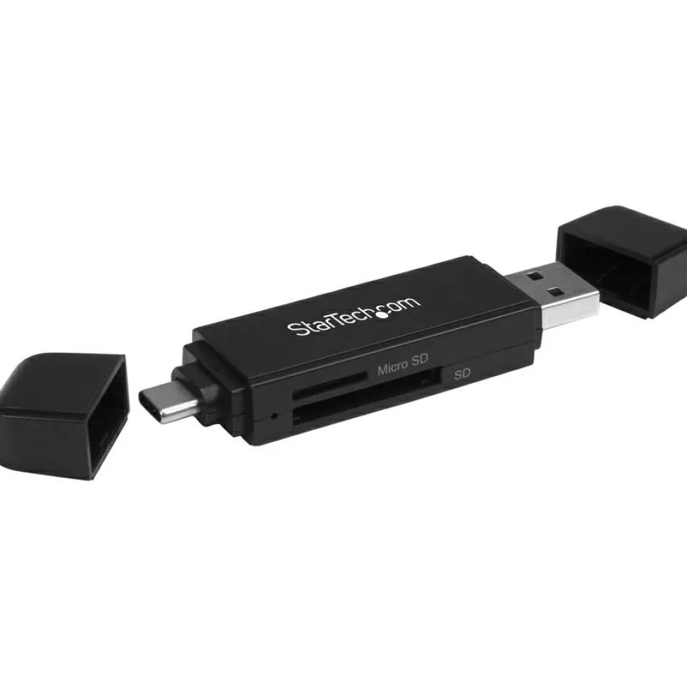 StarTech USB 3.0 Memory Card Reader for SD and microSD Cards - USB-C and USB-A - Portable USB SD and microSD Card Reader