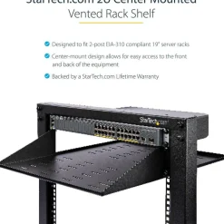 StarTech 2U Vented Server Rack Shelf - Center Mount Fixed 20