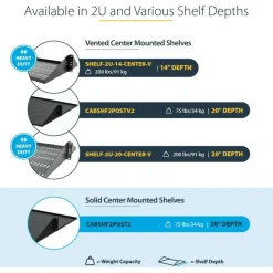 StarTech 2U Vented Server Rack Shelf - Center Mount Fixed 20