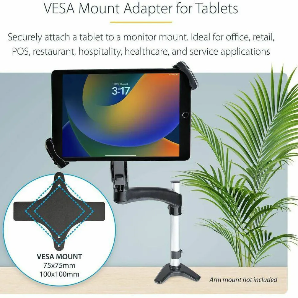 StarTech VESA Mount Adapter for Tablets 7.9 to 12.5in, Up to 2kg /4.4lb, 75x75/100x100, Universal Anti-Theft Tablet VESA Mount Clamp