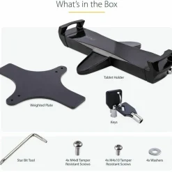 StarTech VESA Mount Adapter for Tablets 7.9 to 12.5in, Up to 2kg /4.4lb, 75x75/100x100, Universal Anti-Theft Tablet VESA Mount Clamp