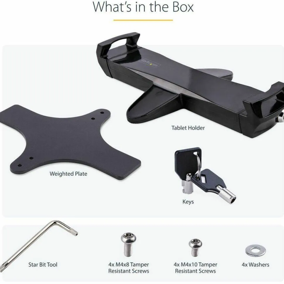 StarTech VESA Mount Adapter for Tablets 7.9 to 12.5in, Up to 2kg /4.4lb, 75x75/100x100, Universal Anti-Theft Tablet VESA Mount Clamp
