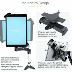 StarTech VESA Mount Adapter for Tablets 7.9 to 12.5in, Up to 2kg /4.4lb, 75x75/100x100, Universal Anti-Theft Tablet VESA Mount Clamp