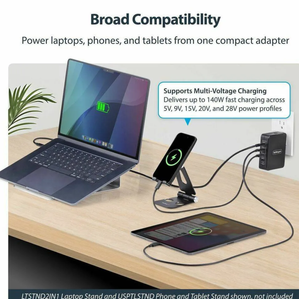 StarTech 140W USB-C Wall Charger, 3x USB-C/1x USB-A, PD 3.1 Portable GaN Power Adapter for MacBook Pro/Max/Dell XPS/Inspiron/Precision