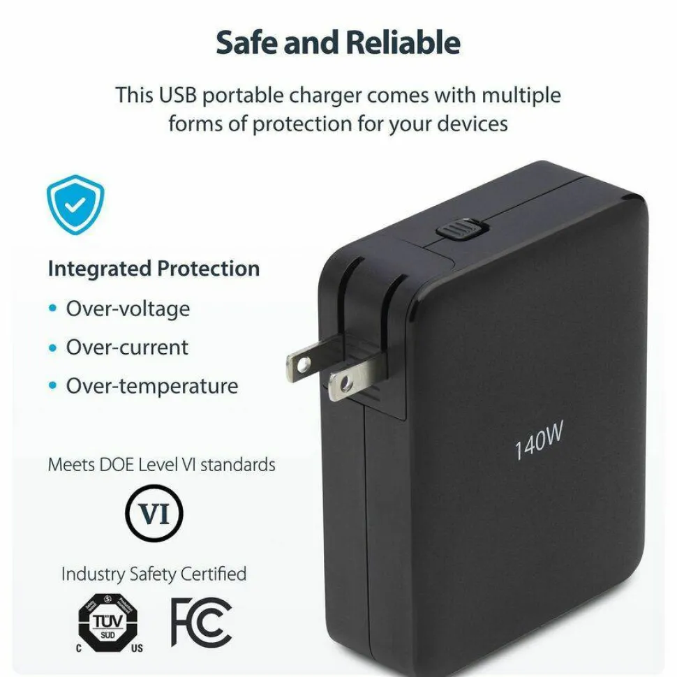 StarTech 140W USB-C Wall Charger, 3x USB-C/1x USB-A, PD 3.1 Portable GaN Power Adapter for MacBook Pro/Max/Dell XPS/Inspiron/Precision