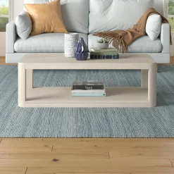 Stellan 47" Wide Rectangular Coffee Table in Alder White