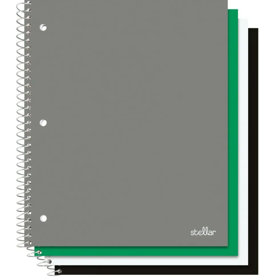 Stellar Poly Notebooks, 8" x 10-1/2", 1 Subject, Wide Ruled, 100 Sheets, Assorted Colors, Pack Of 4 Notebooks