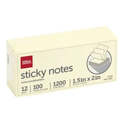 Sticky Notes, 1-1/2" x 2", Yellow, 100 Sheets Per Pad, Pack Of 12 Pads