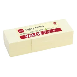 Sticky Notes Value Pack, 30% Recycled, 3" x 3", Yellow, 100 Sheets Per Pad, Pack Of 18 Pads