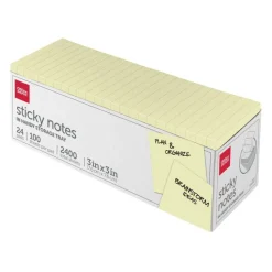 Sticky Notes, With Storage Tray, 3" x 3", Yellow, 100 Sheets Per Pad, Pack Of 24 Pads
