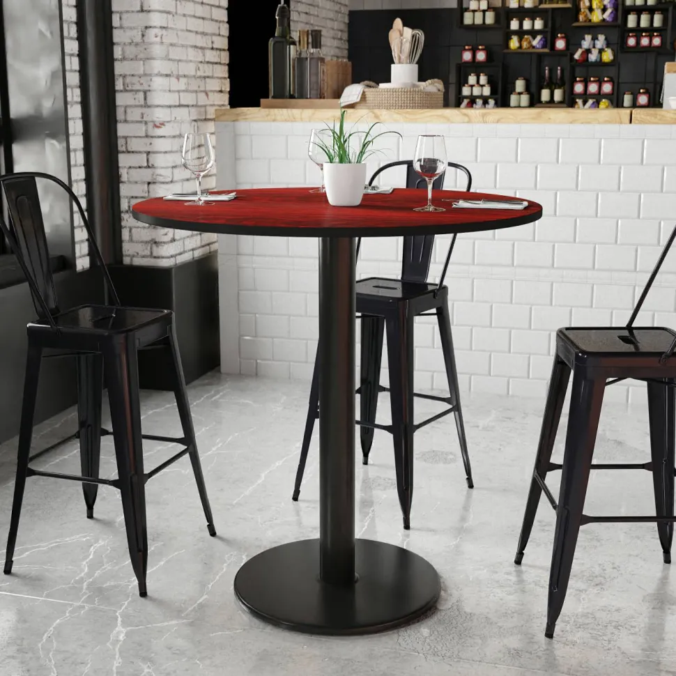 Stiles 42'' Round Mahogany Laminate Table Top with 24'' Round Bar Height Table Base