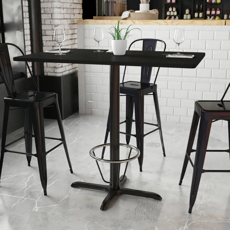 Stiles 30'' x 48'' Rectangular Black Laminate Table Top with 23.5'' x 29.5'' Bar Height Table Base and Foot Ring