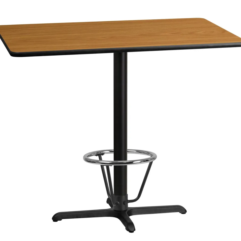Stiles 30'' x 48'' Rectangular Natural Laminate Table Top with 23.5'' x 29.5'' Bar Height Table Base and Foot Ring