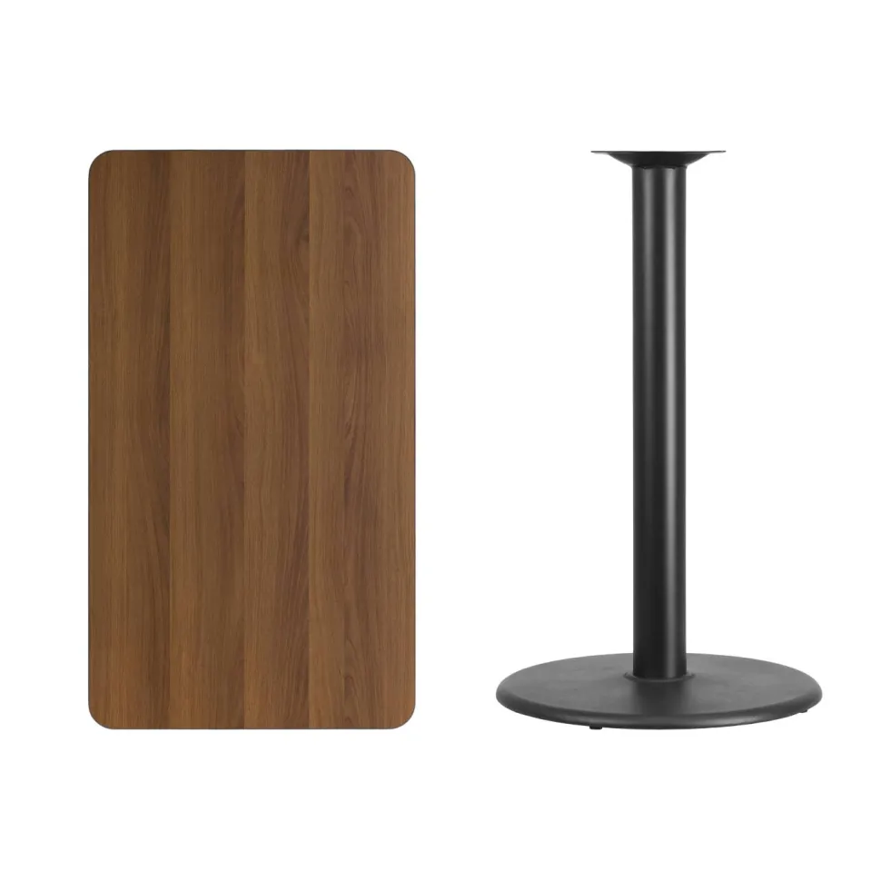 Stiles 24'' x 42'' Rectangular Walnut Laminate Table Top with 24'' Round Bar Height Table Base