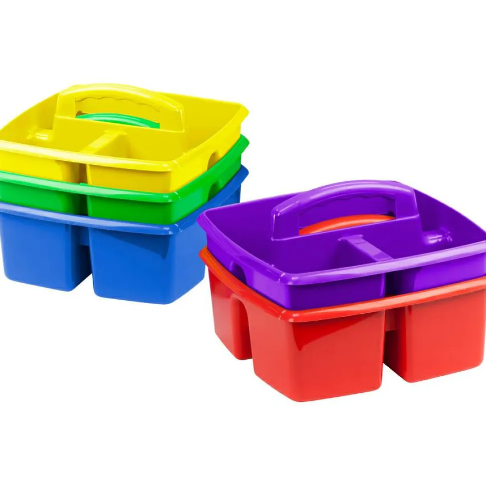 Storex Small Art Caddies, 3 Sections, 9.25" x 9.25" x 5.25", Assorted Colors, 5/Pack