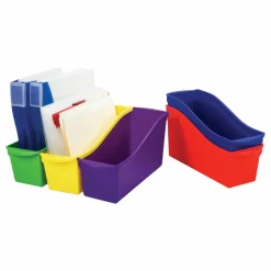 Storex Interlocking Book Bins with Clear Label Pouches, 4.75