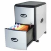 Storex Mobile Filing Cabinet with Metal Siding, 2 Letter-Size File Drawers, Silver/Black, 19" x 15" x 23"