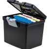 Storex Portable File Box with Large Organizer Lid, Letter Files, 13.25" x 10.88" x 11", Black