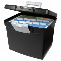 Storex Portable File Box with Large Organizer Lid, Letter Files, 13.25" x 10.88" x 11", Black