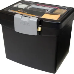 Storex Portable File Box with Large Organizer Lid, Letter Files, 13.25