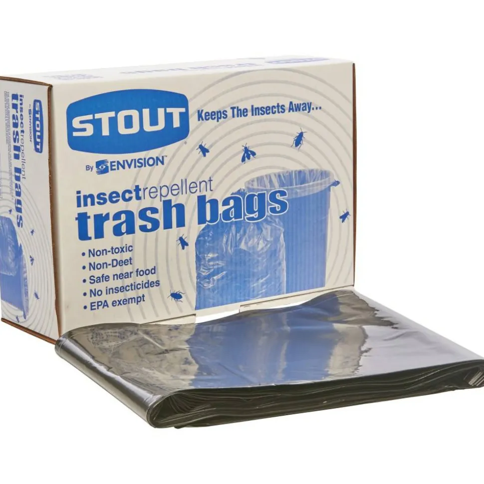 Stout Pest-Guard 2.00-mil Insect Repellent Trash Bags, 55 Gallons, 37" x 52", Black, Box Of 65