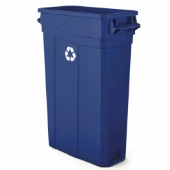 Suncast Commercial 23 Gallon Resin Slim Recycling Trash Can, Plastic, Blue/White