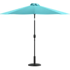 Sunny Teal 9 FT Round Umbrella with Crank and Tilt Function and Standing Umbrella Base