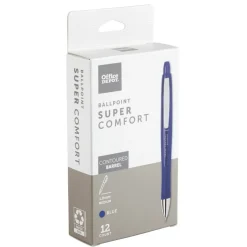 Super Comfort Grip Retractable Ballpoint Pen, Medium Point, 1.0 mm, Blue Barrel, Blue Ink, Pack Of 12