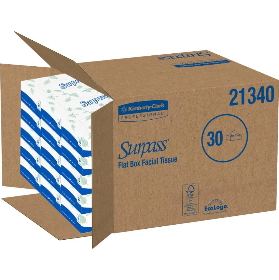 Surpass 2-Ply Facial Tissue, Unscented, 100 Tissues Per Box, Case of 30 Boxes