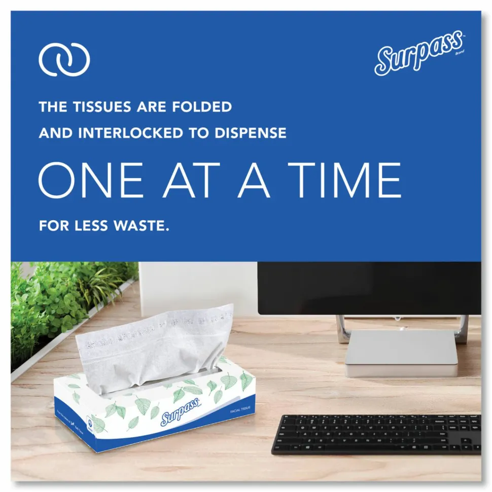 Surpass 2-Ply Facial Tissue, Unscented, 100 Tissues Per Box, Case of 30 Boxes