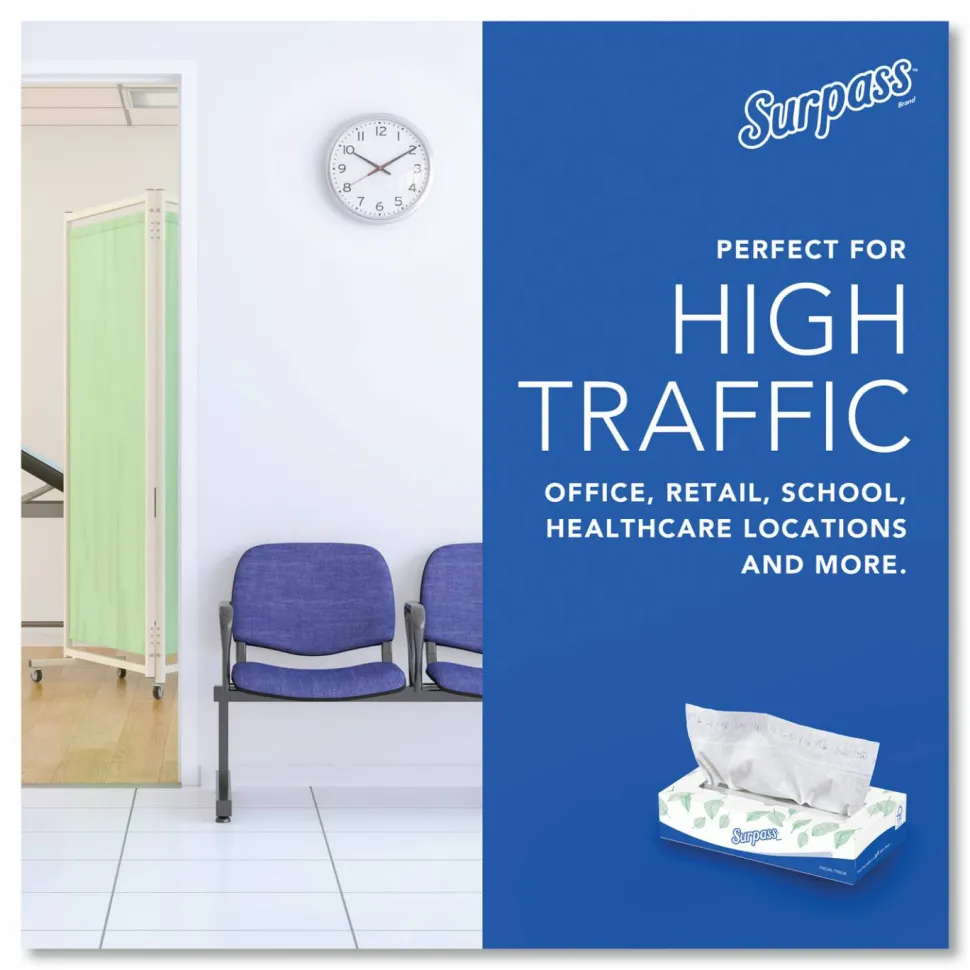 Surpass 2-Ply Facial Tissue, Unscented, 100 Tissues Per Box, Case of 30 Boxes